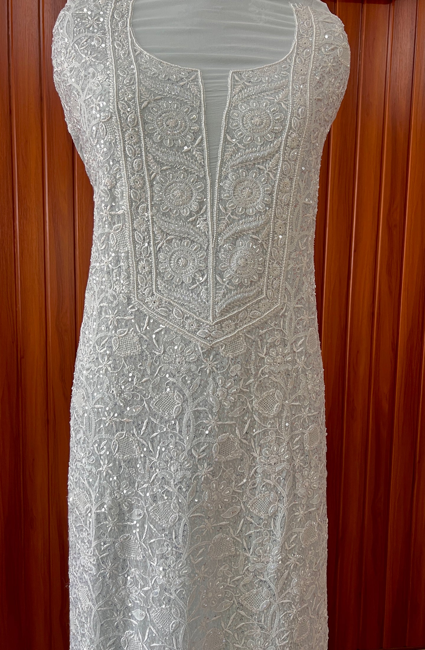 Suhaan Powder Blue Chikankari pearl sequins kurta and dupatta